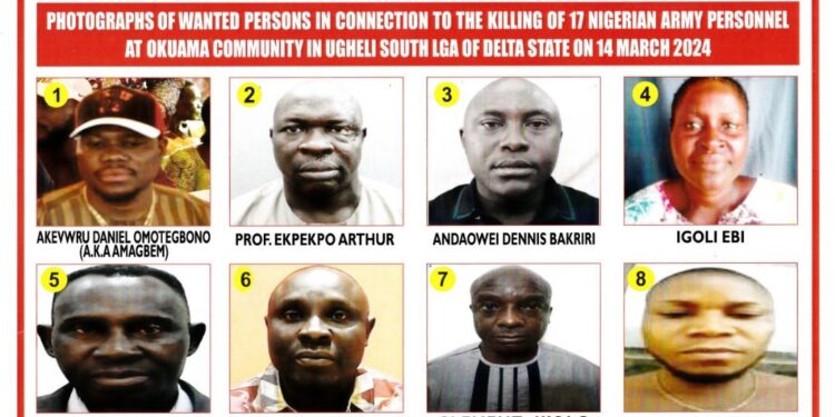 BREAKING: Defence Headquarters declares eight suspect wanted in connection with the killing of 17 military personnel in Delta State