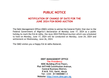 JUST IN: DMO announces new date for FG Bond Auction