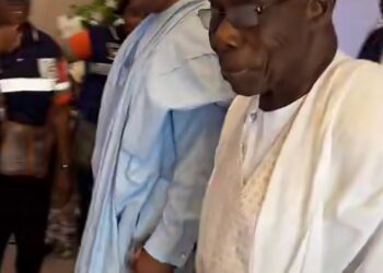 PHOTO: Ex-President Obasanjo, former Akwa Ibom Governor, Udom Emmanuel, attend Davido and Chioma’s wedding in Lagos #Chivido2024