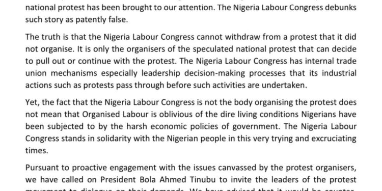 Protest: We can’t withdraw from what We didn’t organise, NLC tells FG