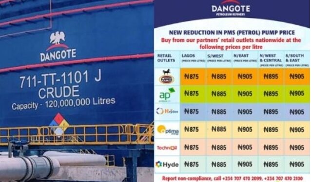 Dangote slashes petrol price by N15 per liter