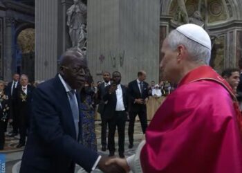 Tinubu exchange pleasantries with Pope Leo XIV at Vatican mass