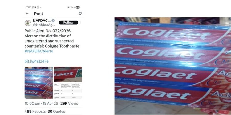 NAFDAC raises the alarm over  circulation of fake, hazardous Colgate toothpaste